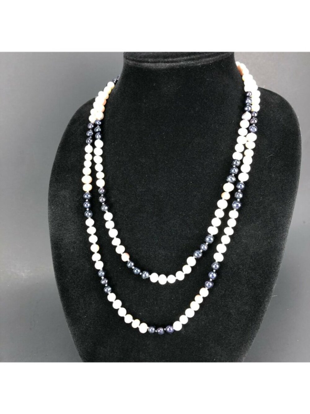 Tri-Color Extra Long 50" Pearl Necklace Pink White & Pewter - Picture 2 of 6